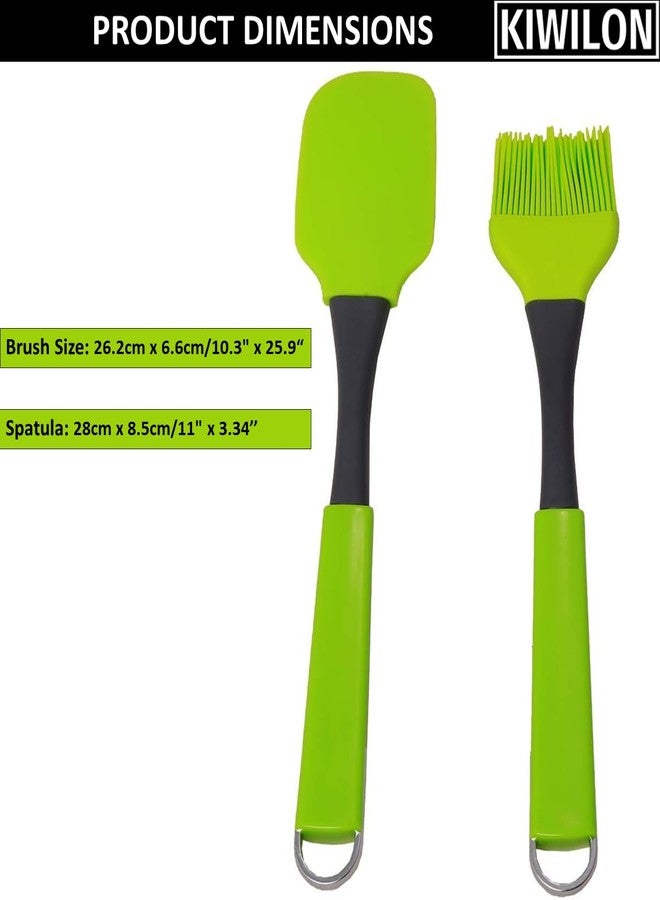 Kiwilon Silicone Brush for Oiling and Dough Scraper Spatula Set I Spatula Set for Non Stick Pan I Baking Spatula I Food Grade I BPA Free I Long Handle (GreenXGrey) - Image 2